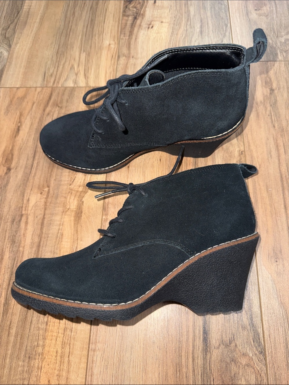 Women’s Black Suede Wedge Ankle Booties